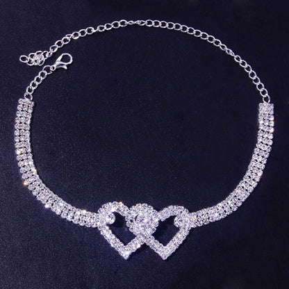 Double Heart Anklet Bracelet Love Barefoot Chain Bling Crystal Ankle Bracelet US